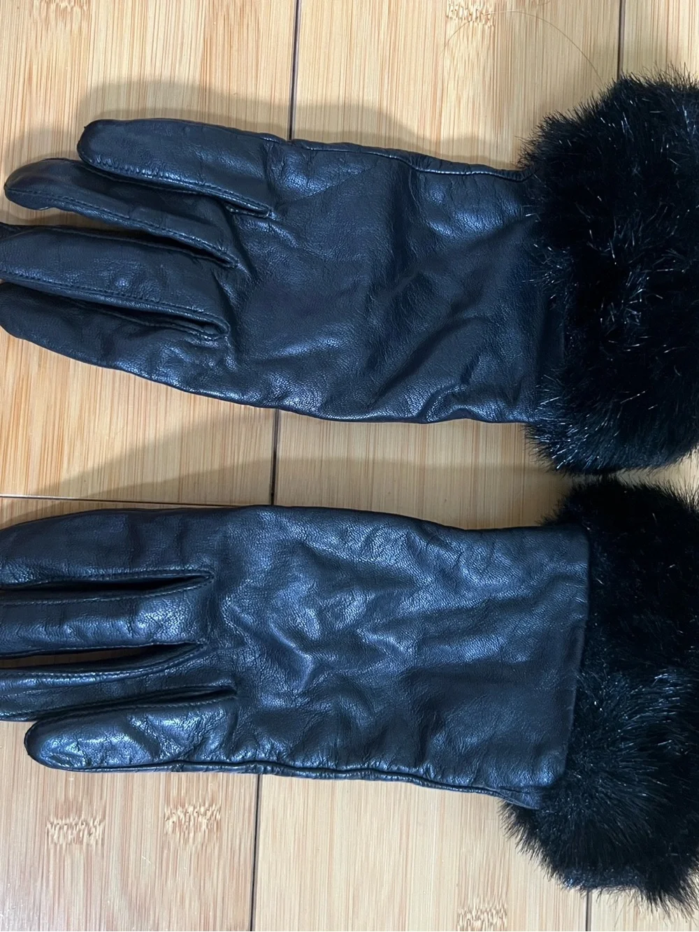 Classic Black Leather Gloves with Faux Fur Cuffs